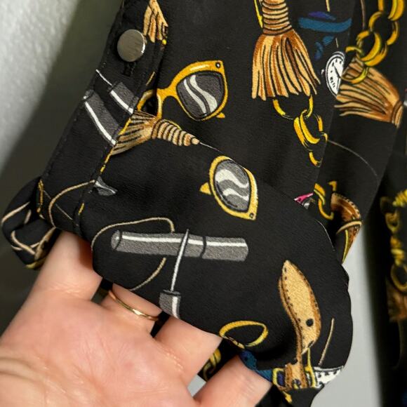 APT 9 XL Blouse Black Roll Tab Sleeve Beauty Chain Accessories Button Pockets - Picture 6 of 8